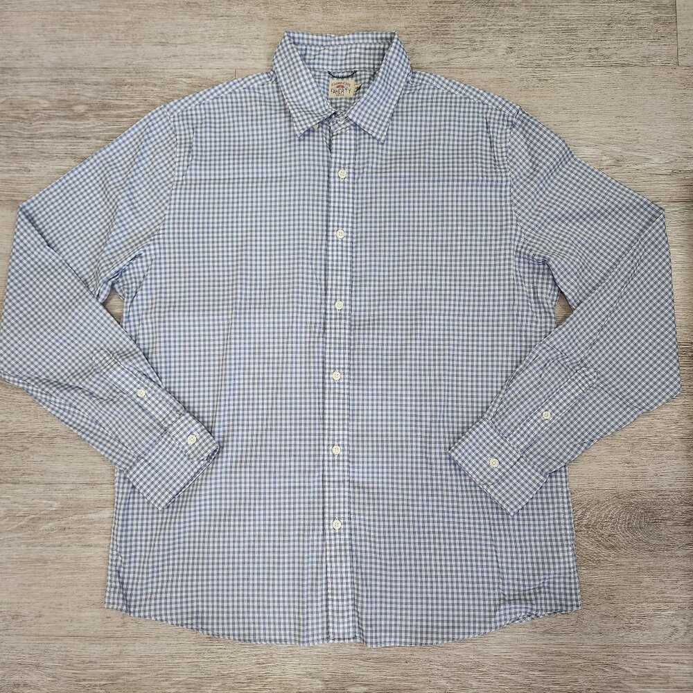 Faherty Movement Gingham Check Long Sleeve Shirt Blue Men's Size XL
